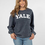Yale Unisex Navy  Oversized Premium cotton corded fleece Sweatshirt with Super soft hand feel, vintage wash and ribbed crew neckline, cuffs, and hemline