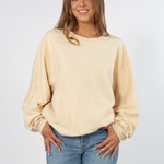 Unisex cream Oversized Premium cotton corded fleece Sweatshirt with Super soft hand feel, vintage wash and ribbed crew neckline, cuffs, and hemline