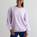 Unisex  lavander Oversized Premium cotton corded fleece Sweatshirt with Super soft hand feel, vintage wash and ribbed crew neckline, cuffs, and hemline