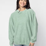 Unisex Light Green Oversized Premium cotton corded fleece Sweatshirt with Super soft hand feel, vintage wash and ribbed crew neckline, cuffs, and hemline