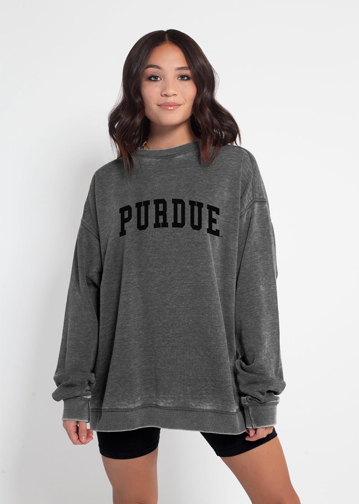 Chicka-D Purdue Boilermakers Women's Burnout Fleece Crew - Oversized Campus Sweatshirt, Oatmeal Color