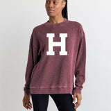 Harvard Unisex Maroon Oversized Burnout fleece Sweatshirt with Ribbed crew neckline, cuffs, hem, dropped shoulders and relaxed bottom hem