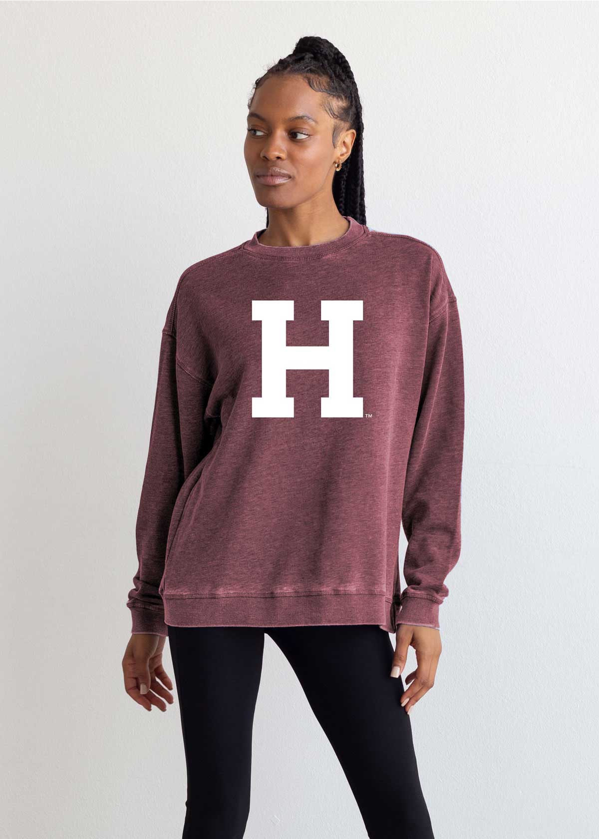 Harvard Unisex Maroon Oversized Burnout fleece Sweatshirt with Ribbed crew neckline, cuffs, hem, dropped shoulders and relaxed bottom hem
