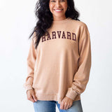 Harvard Unisex Brown Oversized Burnout fleece Sweatshirt with Ribbed crew neckline, cuffs, hem, dropped shoulders and relaxed bottom hem