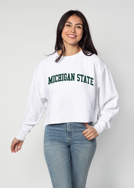Michigan State Spartans Women's Burnout Pullover Sweatshirt - Oatmeal, Officially Licensed - View #7