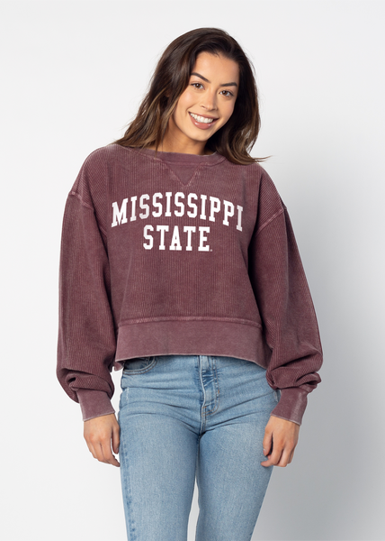 Corded Boxy Pullover Mississippi State Bulldogs In Maroon – Chicka-d