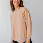 Women's Peach Relaxed Burnout fleece Sweatshirt with crew neck, dropped shoulders and hi-lo curved hem