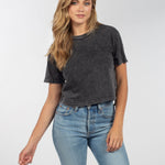 Women's dark gray Relaxed, boxy Mineral wash T-Shirt with Crew neck and short sleeves