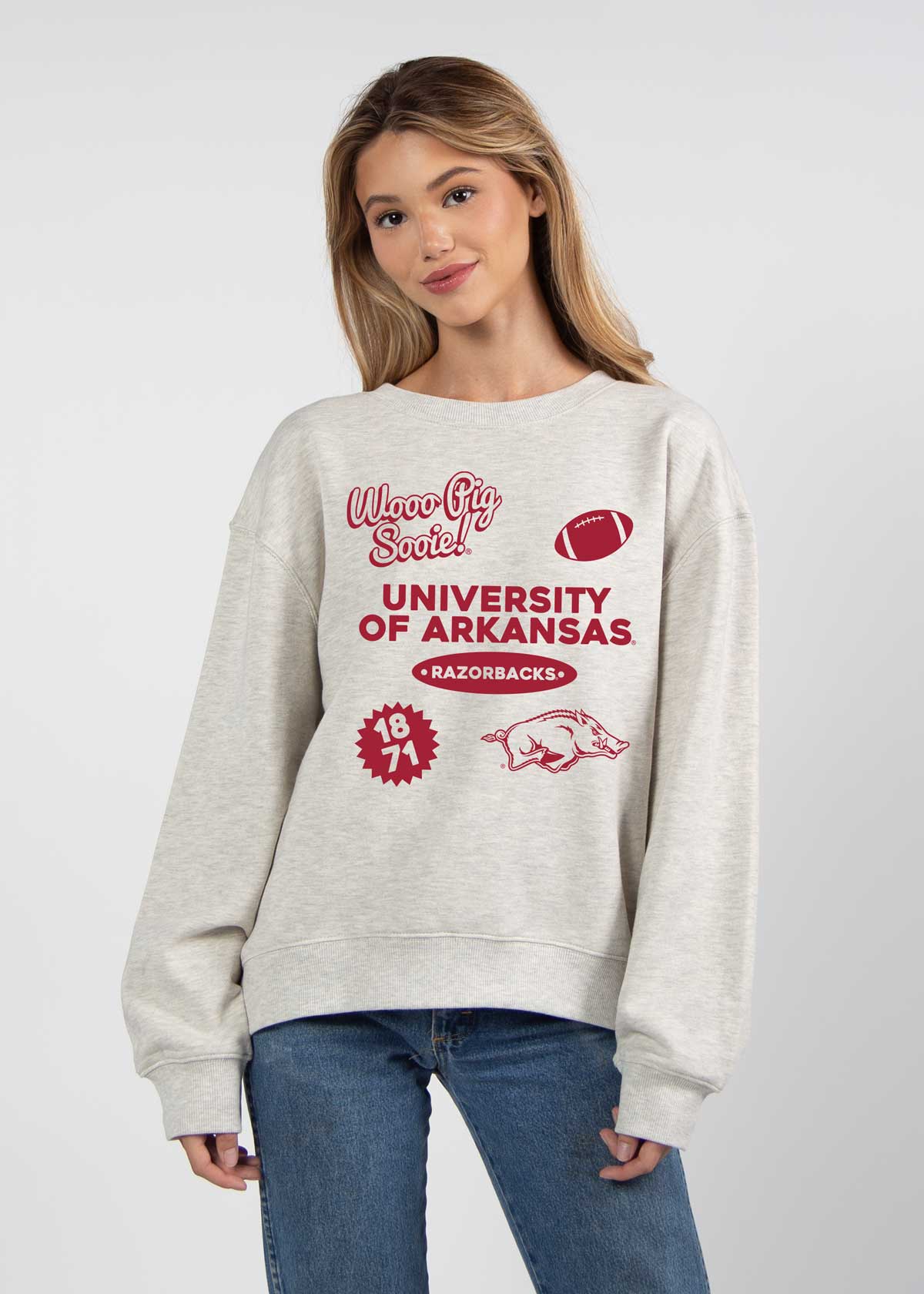 Arkansas Razorbacks oversized womens Old School Crew sweatshirt