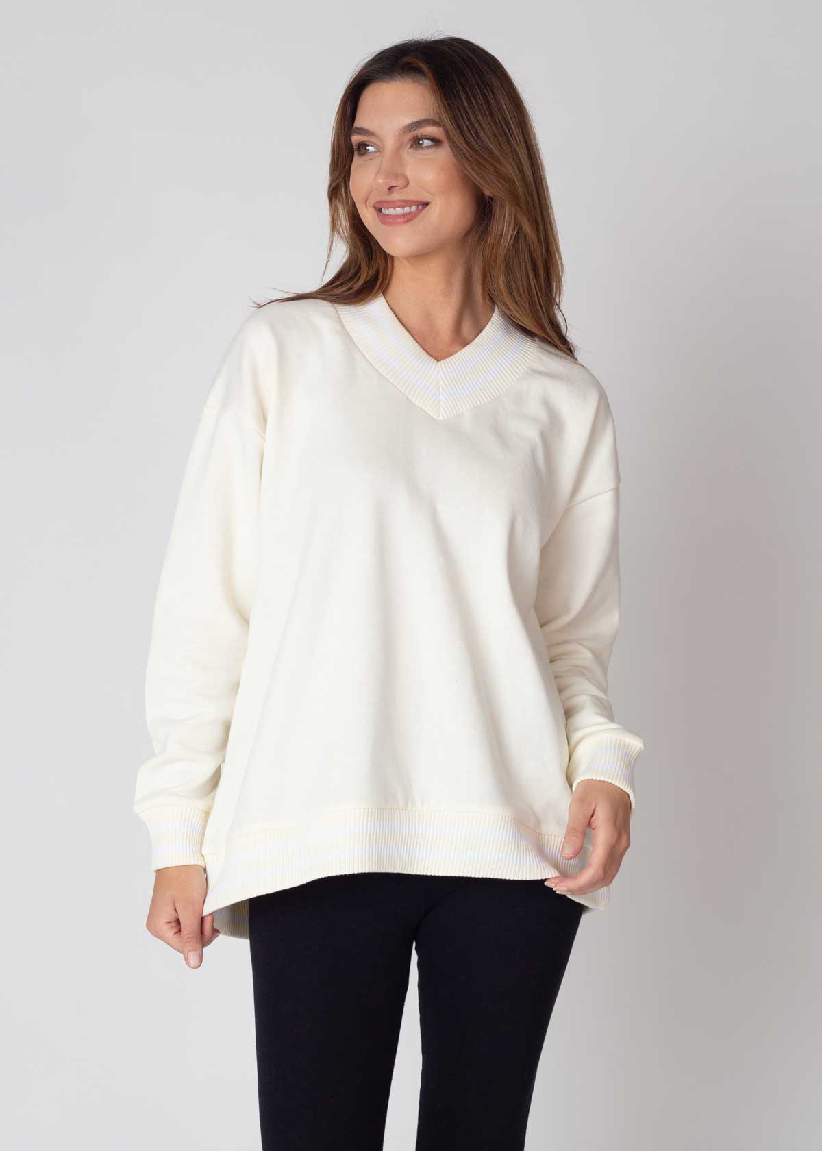Letterman V-Neck Pullover womens sweatshirt pullover