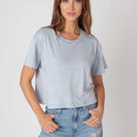 Women's light  Relaxed, boxy Mineral wash T-Shirt with Crew neck and short sleeves in light blue