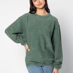 Unisex Mint Green Oversized Premium cotton corded fleece Sweatshirt with Super soft hand feel, vintage wash and ribbed crew neckline, cuffs, and hemline