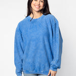 Unisex Aqua blue Oversized Premium cotton corded fleece Sweatshirt with Super soft hand feel, vintage wash and ribbed crew neckline, cuffs, and hemline