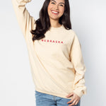 Nebraska Cornhuskers Crew Sweatshirt, Nebraska Cornhuskers Pullover, Nebraska Cornhuskers Corded, Nebraska Cornhuskers oversized corded, Nebraska Cornhuskers oversized sweatshirt, Nebraska Cornhuskers beige corded, Nebraska Cornhuskers cream sweatshirt, Nebraska Cornhuskers beige sweatshirt, Nebraska Cornhuskers Womens Apparel