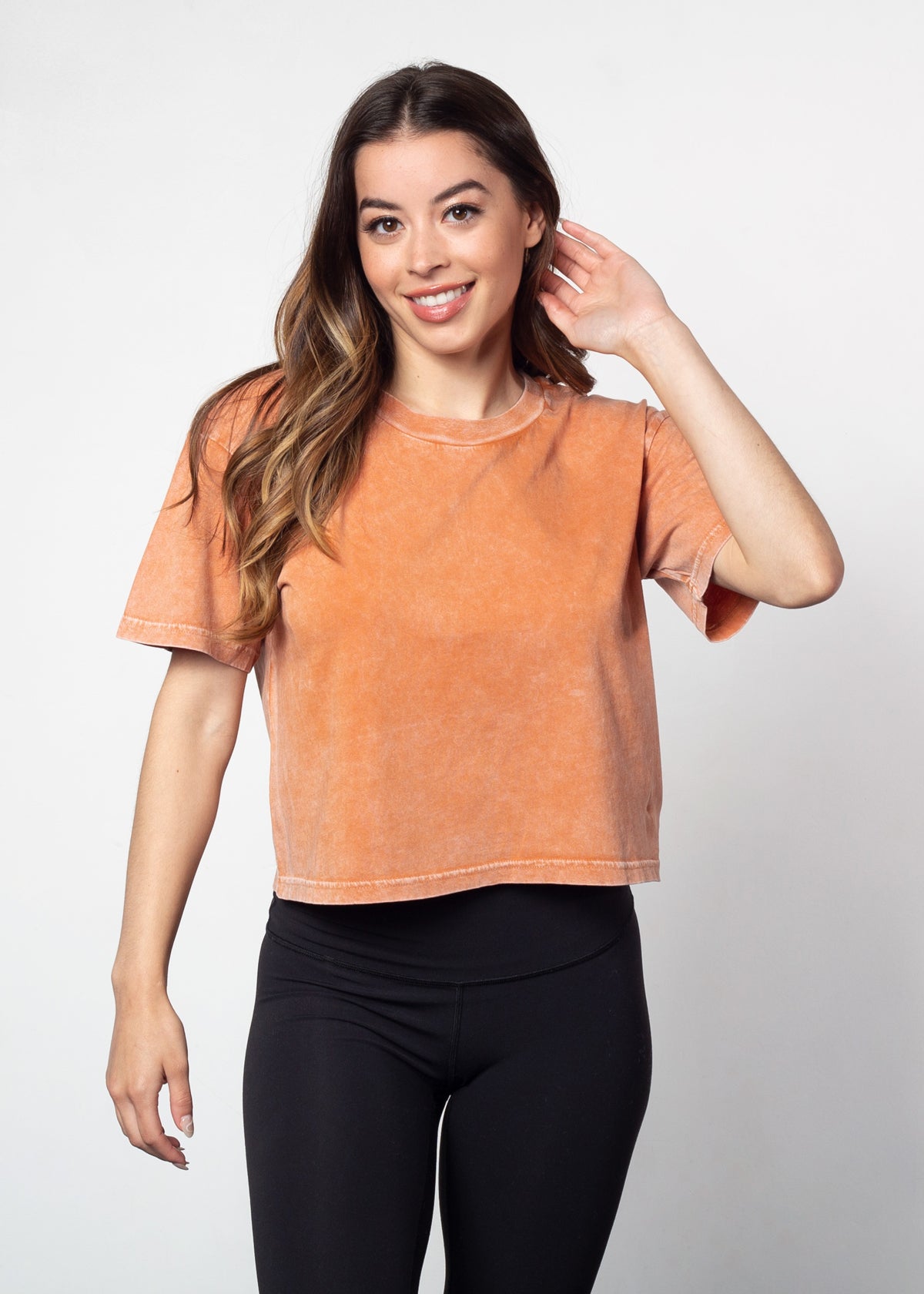 Women's orange Relaxed, boxy Mineral wash T-Shirt with Crew neck and short sleeves