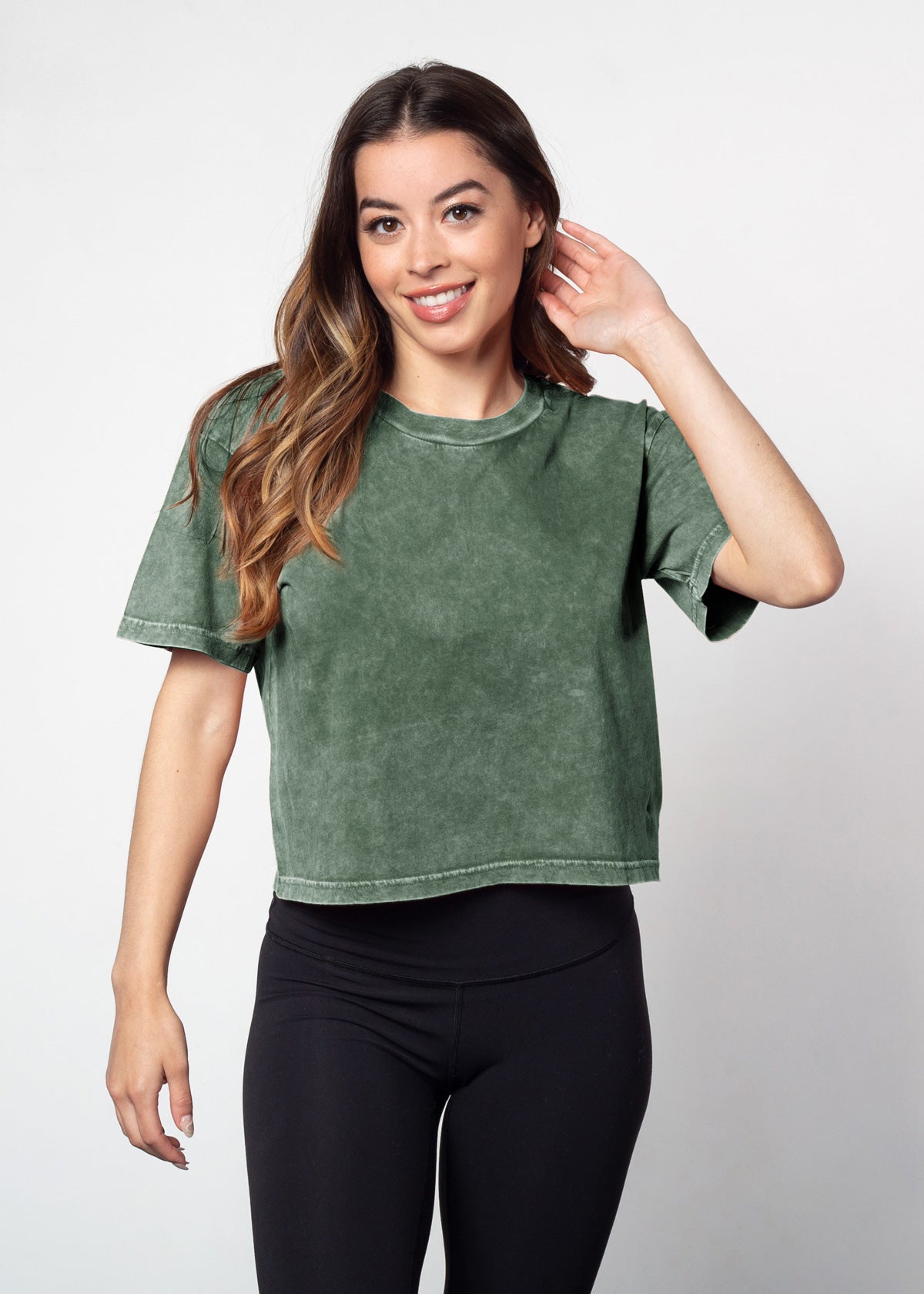 Women's green Relaxed, boxy Mineral wash T-Shirt with Crew neck and short sleeves