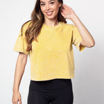 Women's yellow Relaxed, boxy Mineral wash T-Shirt with Crew neck and short sleeves