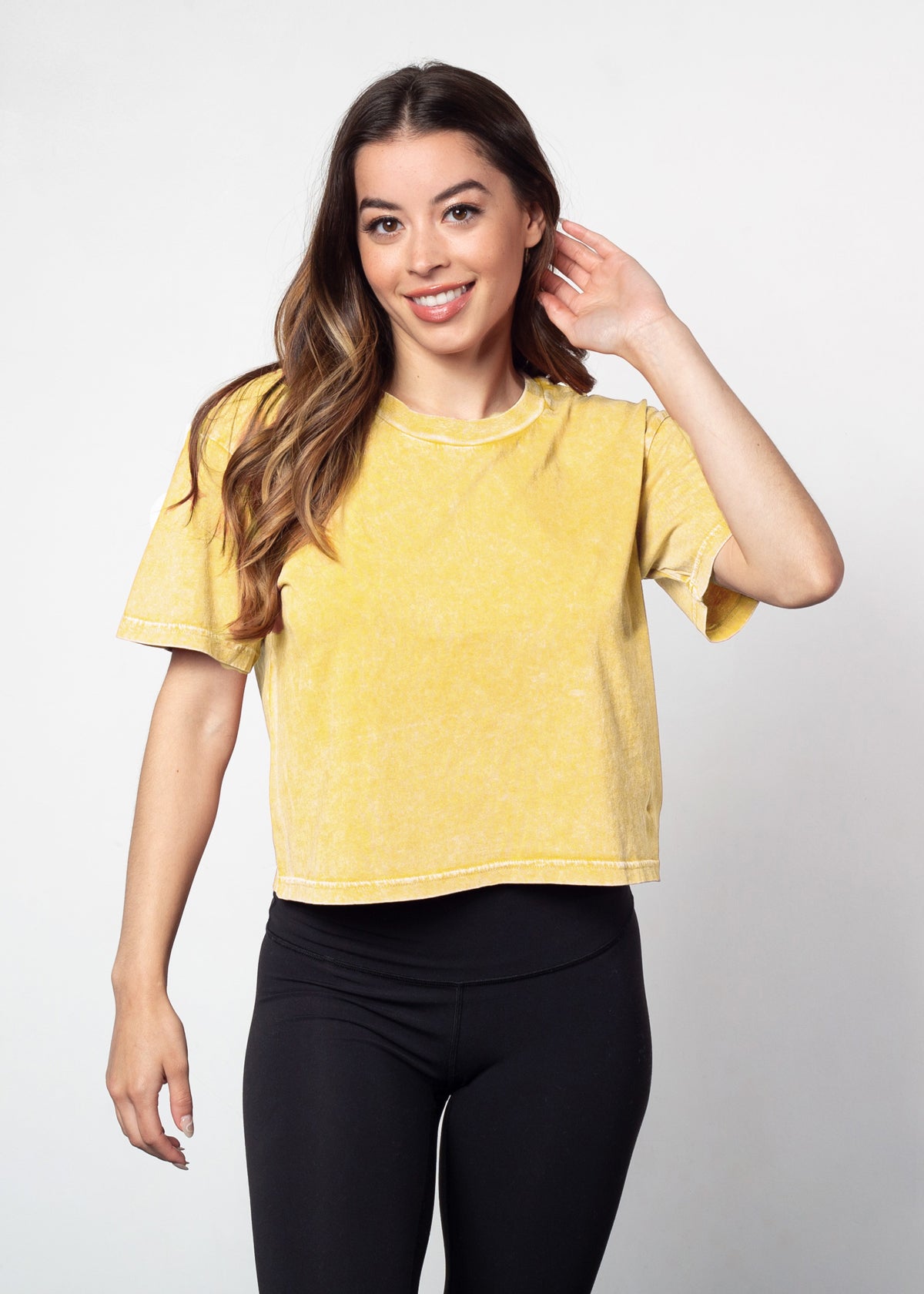 Women's yellow Relaxed, boxy Mineral wash T-Shirt with Crew neck and short sleeves