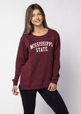 Chicka-D NCAA Mississippi State Bulldogs Women's Burnout Fleece Pullover - Merlot, X-Large