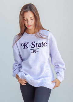 Kansas State Wildcats Women's Grape Relaxed, straight Yarn-dyed brushed fleece Sweatshirt with the look of sweater, the touch of a blanket, crew neckline and ribbed neck, cuffs and hem