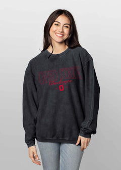 Ohio State Buckeyes Unisex Black Oversized Premium cotton corded fleece Sweatshirt with Super soft hand feel, vintage wash and ribbed crew neckline, cuffs, and hemline