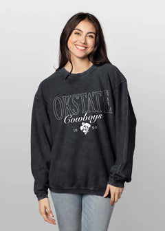Oklahoma State Cowboys Unisex Black Oversized Premium cotton corded fleece Sweatshirt with Super soft hand feel, vintage wash and ribbed crew neckline, cuffs, and hemline