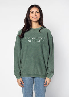 Michigan State Spartans Unisex Green Oversized Premium cotton corded fleece Sweatshirt with Super soft hand feel, vintage wash and ribbed crew neckline, cuffs, and hemline