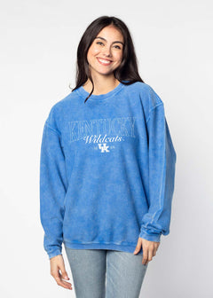 Kentucky Wildcats Unisex Royal Oversized Premium cotton corded fleece Sweatshirt with Super soft hand feel, vintage wash and ribbed crew neckline, cuffs, and hemline