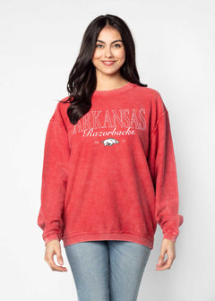 Arkansas Razorbacks Unisex Crimson Oversized Premium cotton corded fleece Sweatshirt with Super soft hand feel, vintage wash and ribbed crew neckline, cuffs, and hemline