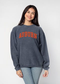 Auburn Tigers Unisex Navy Oversized Premium cotton corded fleece Sweatshirt with Super soft hand feel, vintage wash and ribbed crew neckline, cuffs, and hemline