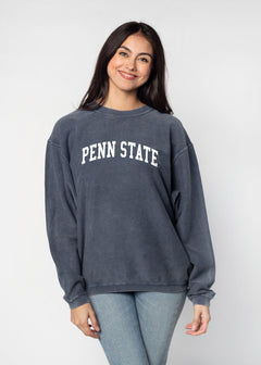 Penn State Nittany Lions Unisex Navy Oversized Premium cotton corded fleece Sweatshirt with Super soft hand feel, vintage wash and ribbed crew neckline, cuffs, and hemline
