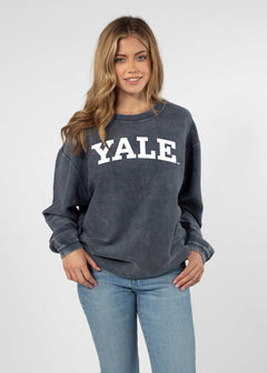 Yale Unisex Navy Oversized Premium cotton corded fleece Sweatshirt with Super soft hand feel, vintage wash and ribbed crew neckline, cuffs, and hemline