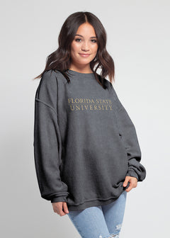 Florida State Seminoles Unisex Charcoal Oversized Premium cotton corded fleece Sweatshirt with Super soft hand feel, vintage wash and ribbed crew neckline, cuffs, and hemline