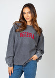 Chicka-d Women's Corded Crew Sweatshirt - 100% Cotton, Ribbed Cuffs & Hem, NCAA Licensed (Charcoal, X-Large)