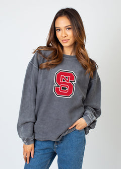 NC State Wolfpack Unisex Charcoal Oversized Premium cotton corded fleece Sweatshirt with Super soft hand feel, vintage wash and ribbed crew neckline, cuffs, and hemline