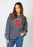 Chicka-d Women's Corded Crew Sweatshirt - Vintage Washed Cotton, Charcoal, Large