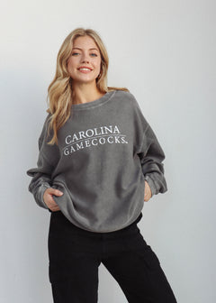 South Carolina Gamecocks Unisex Charcoal Oversized Premium cotton corded fleece Sweatshirt with Super soft hand feel, vintage wash and ribbed crew neckline, cuffs, and hemline