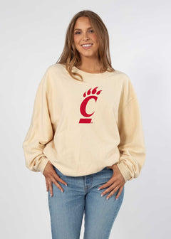 Cincinnati Bearcats Unisex Natural Oversized Premium cotton corded fleece Sweatshirt with Super soft hand feel, vintage wash and ribbed crew neckline, cuffs, and hemline