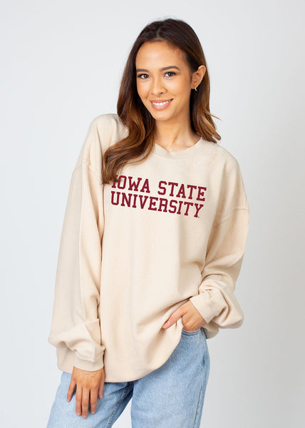 Iowa State Cyclones Women's Corded Crew Sweatshirt - Natural, Large, Officially Licensed NCAA Pullover