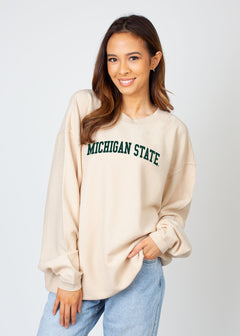 Michigan State Spartans Unisex Natural Oversized Premium cotton corded fleece Sweatshirt with Super soft hand feel, vintage wash and ribbed crew neckline, cuffs, and hemline