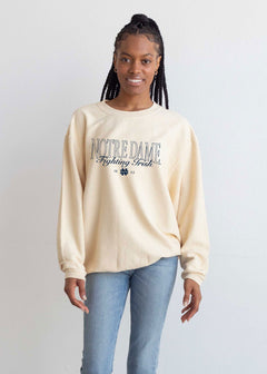 Notre Dame Fighting Irish Unisex Natural Oversized Premium cotton corded fleece Sweatshirt with Super soft hand feel, vintage wash and ribbed crew neckline, cuffs, and hemline
