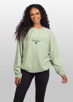 Michigan State Spartans Unisex Sage Oversized Premium cotton corded fleece Sweatshirt with Super soft hand feel, vintage wash and ribbed crew neckline, cuffs, and hemline