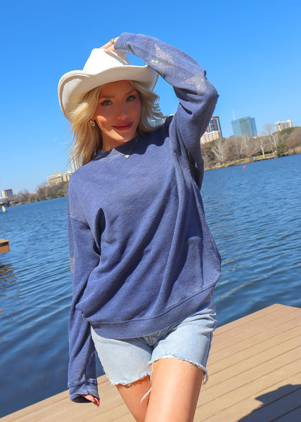 Chicka-d Women's Corded Crew Sweatshirt - Vintage Washed Cotton, Charcoal, Large - View #8