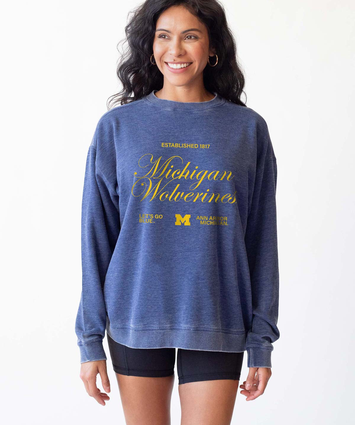 Michigan Wolverines burnout crewneck sweatshirt for women