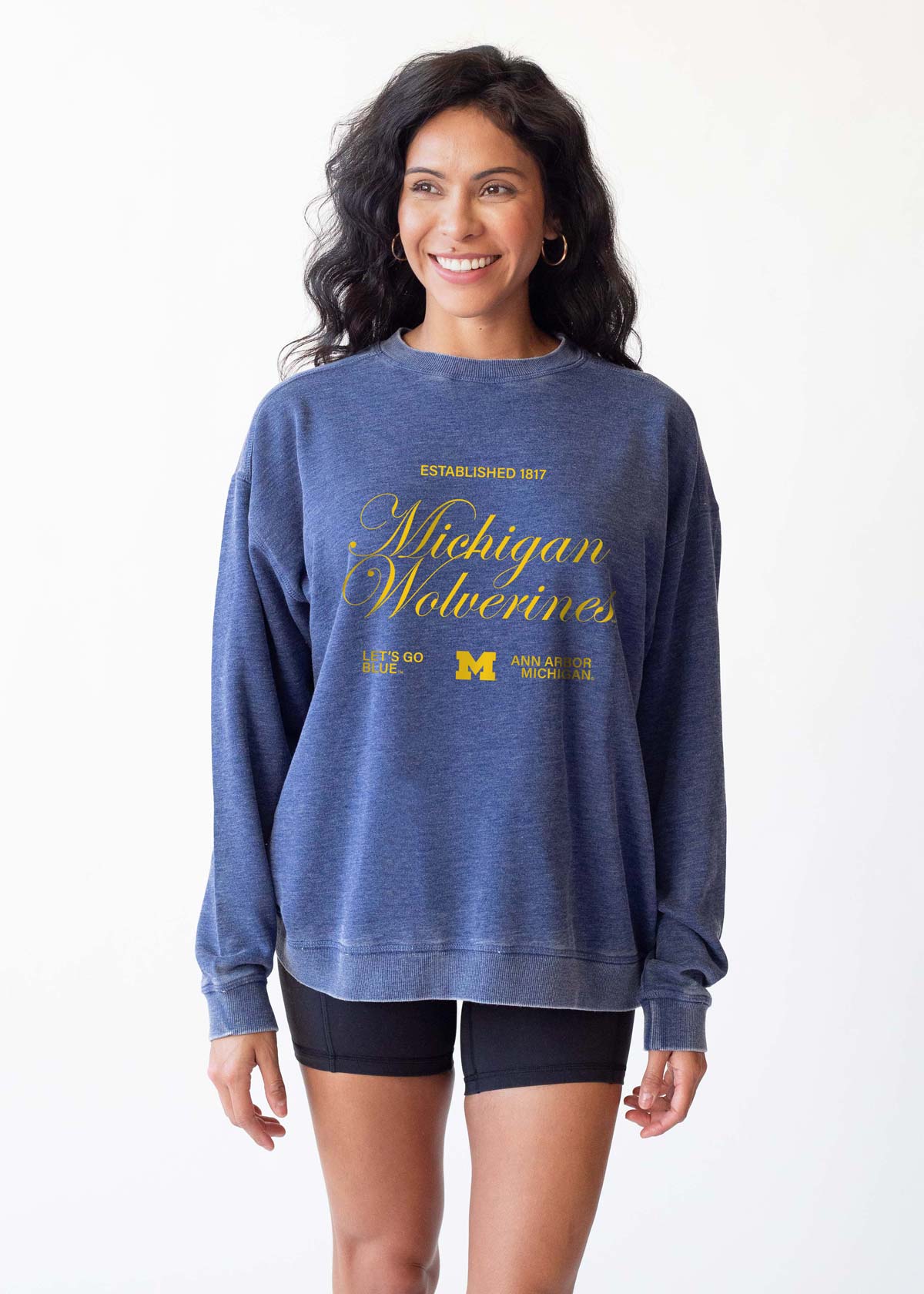 Michigan Wolverines burnout crewneck sweatshirt for women