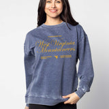 West Virginia Mountaineers burnout crewneck sweatshirt for women in navy