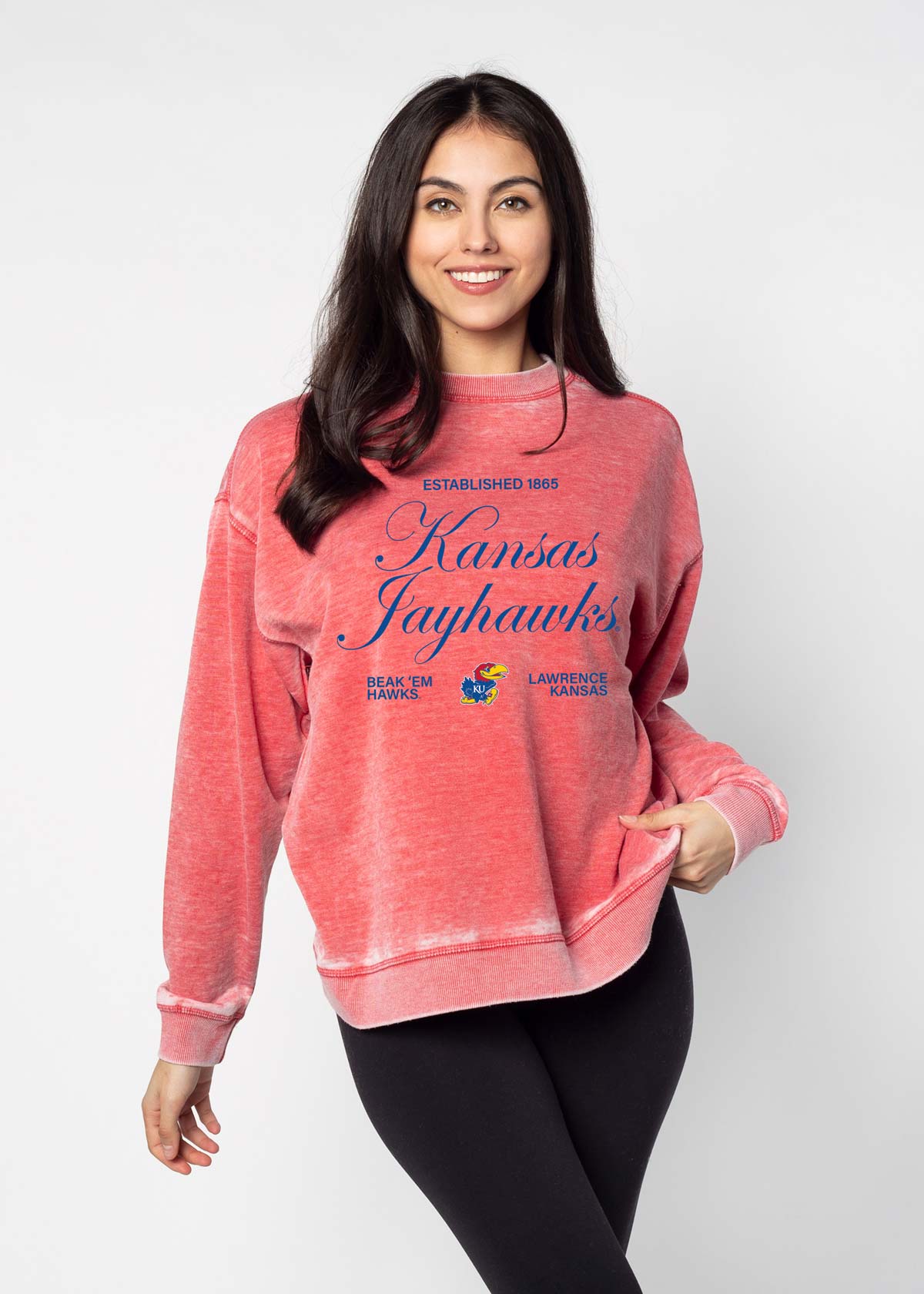 Kansas Jayhawks burnout crewneck sweatshirt for women