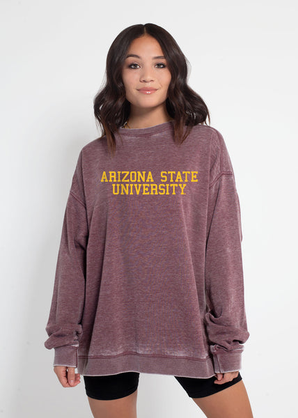 Chicka-D NCAA Arizona State Sun Devils Women's Burnout Crew Sweatshirt - Merlot, Large, Officially Licensed Fan Apparel