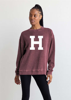 Harvard Unisex Merlot Oversized Burnout fleece Sweatshirt with Ribbed crew neckline, cuffs, hem, dropped shoulders and relaxed bottom hem