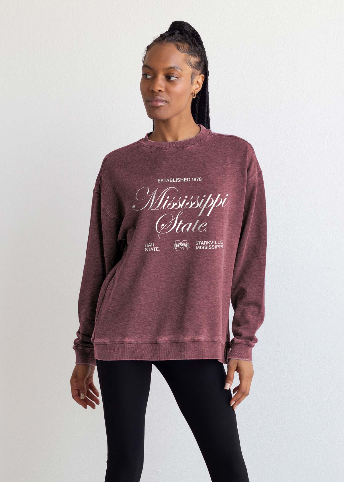 Mississippi State Bulldogs burnout crewneck sweatshirt for women
